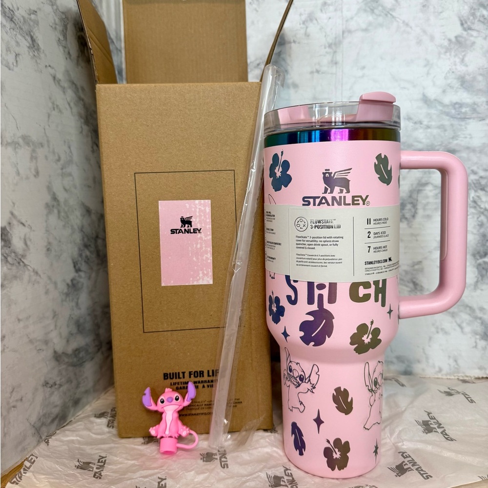 🌸STANLEY x Stitch 🌸 Pink Tumbler with Gold Chrome Tones